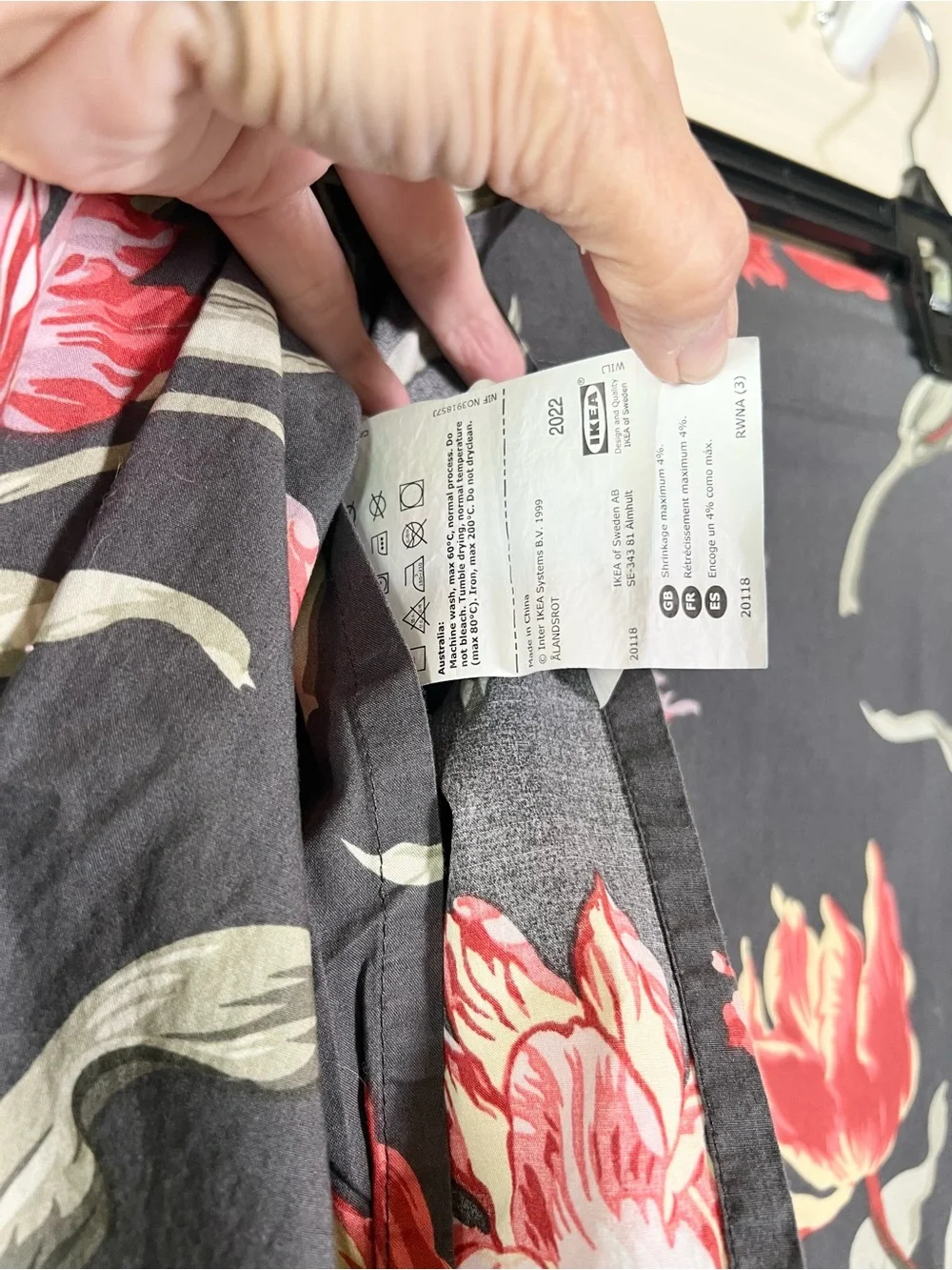 IKEA Alandsrot French Tulip Pillow Shams Set Grey Pink Floral Cottagecore Pair